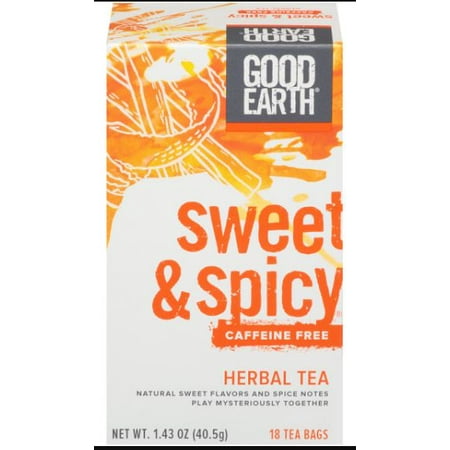 - Good Earth Herbal & Black Tea, Sweet & Spicy, Caffeine Free, Tea Bags, 18 Ct