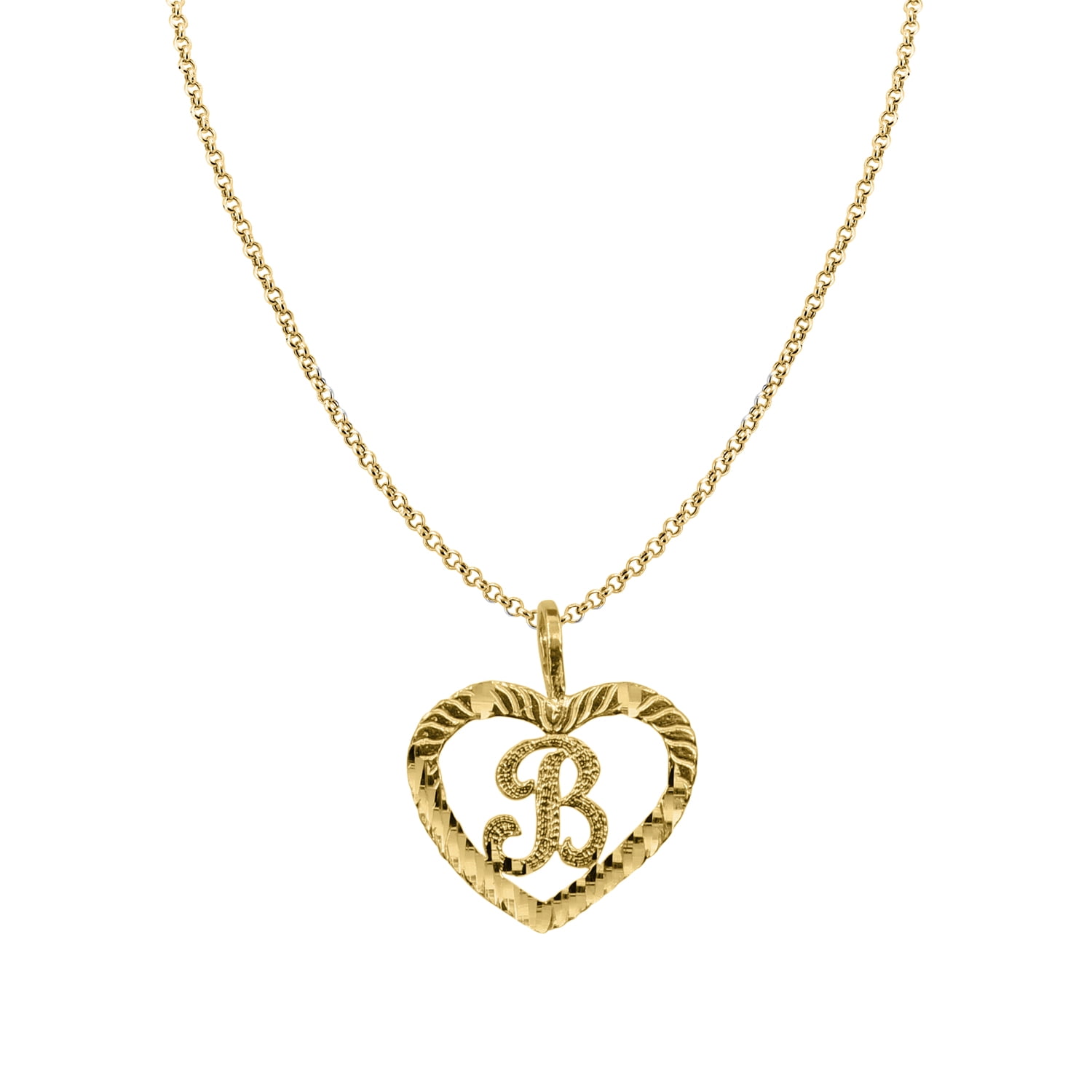14K Gold Diamond-cut Heart Initial B Pendant with Comoros Ubuy