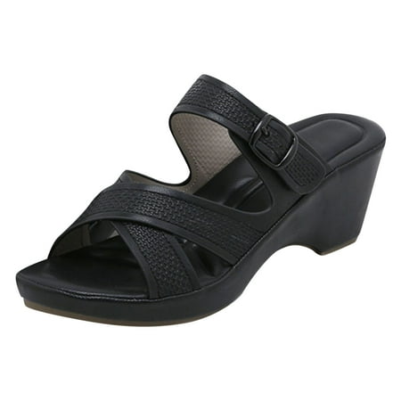 

Youmylove Women Sandals Fashion Elegant Solid Color Simple Comfort Wedge Heel Lightweight Slip On Shoes Summer Comfy Daily Simple Walking Footwears