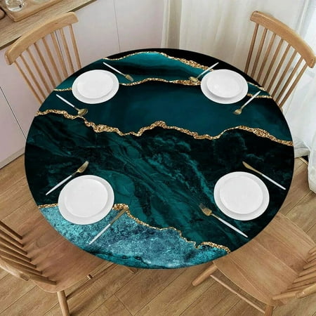 

Blue And Silver Glitter Marble Prints Tablecloth Round Table Cover Waterproof Reusable For Kitchen Fitted Table Cloth Elastic