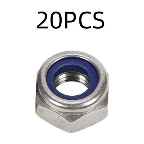 Tuercas hexagonales Estrela M6, DIN 985 Tuercas hexagonales A2-70 Tuercas autoblocantes de acero inoxidable Tuercas de tope Tuercas de seguridad para pernos, tornillos (M6, paquete de 20)