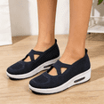 thumbnail image 5 of Domuza Women Knit Mary Jane Wedge Sneakers, Breathable Air Cushion Slip On Platform Shoes, Lightweight Comfortable Casual Walking Footwear Navy 7（EU-38）, 5 of 6
