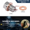 thumbnail image 3 of M14 X 1.5 Magnetic Oil Drain Plug, Sump Drain Nut Bolt with 5 Crush Washer Gaskets,Lea y12349, 3 of 6