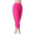 thumbnail image 3 of CLOISE Women's Capris Stretch Yoga Pants Elastic High Waisted Palazzo Pants Summer Casual Fashion Solid Loose Lightweight Cropped Flowy Trousers Hot Pink S, 3 of 4