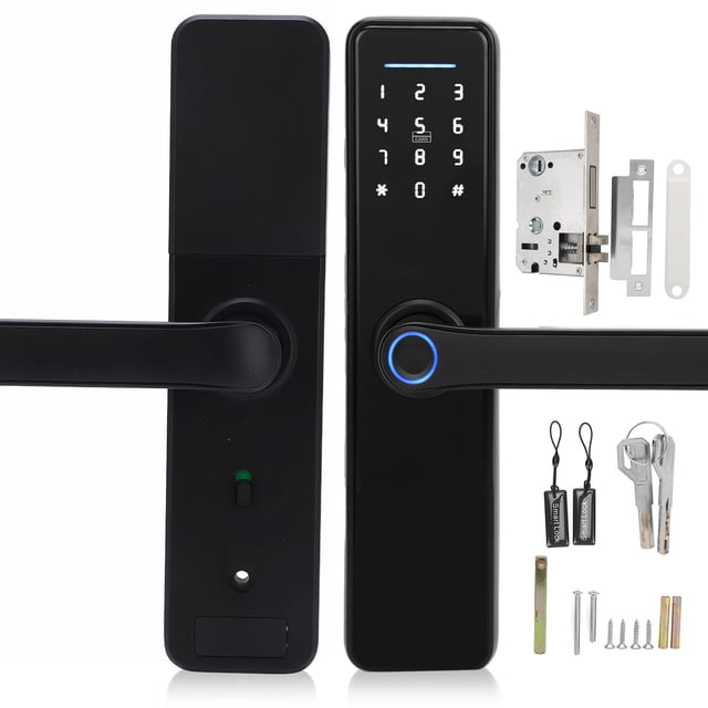 Cerradura de puerta inteligente Tarjeta IC Contraseña Control de desbloqueo de huellas dactilares con 2 llaves para oficina en casa