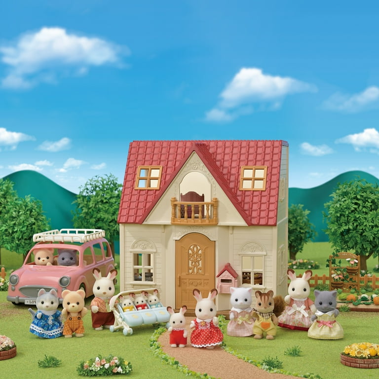 Calico Critter Red Roof Cottage Original Box outlet Rabbit Family Furniture Lights Up