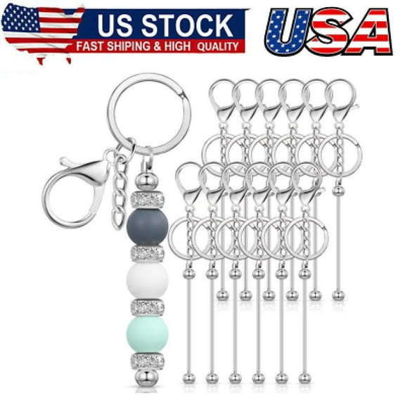 Beadable Keychains Bars Bulk for Keychain Making Blank Beaded Metal Keychain