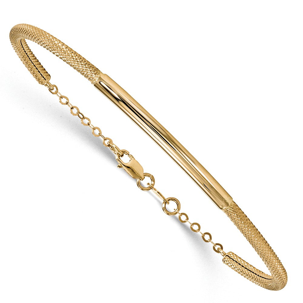 14k Yellow Gold Textured with Safety Chain Bracelet Cuff 7