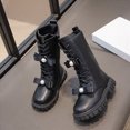 thumbnail image 4 of KPOPLK Kids Matte Knee High Combat Boots Girls Bow Lace Up Non-Slip Lug Sole Boots Casual Fashion Boots(10,Black), 4 of 9