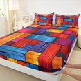 thumbnail image 5 of Manfei Rainbow Stripe Bed Sheets, Vintage Geometric Fuul Size Sheets, Multicolor, Black Reversible 4-Piece1 Flat Sheet + 1 Fitted Sheet + 2 Pillowcases, 5 of 6