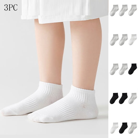 ITSAME Boys Girls Cotton Ankle Socks 3 Pairs(3-12T), Odor Proof Breathbale Cotton Moisture-Wicking Short Socks Black 6T