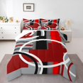 thumbnail image 2 of Erosebridal Red Black Grey Stripe Bedding Twin Comforter Set, Modern Abstract Circle Down Comforter Microfiber 2-Piece, 2 of 8