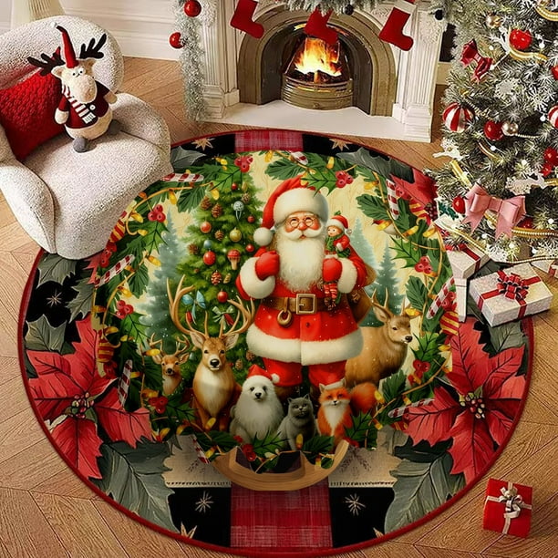 Adornos navideños, adornos navideños, regalos navideños. Mantel navideño con decoración de Papá Noel. Ambiente navideño. Mantel de poliéster.