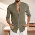 thumbnail image 5 of Mens Casual Long Sleeve Linen Shirts Buttons Down Solid Plain Roll-Up Sleeve Summer Beach Shirts (Size S-5XL), 5 of 5