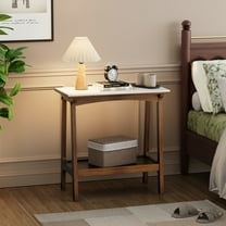 Noble House Retro Narrow Slate Side Table with Shelf, Slim Farmhouse End Table for Small Spaces, Entryway, Walnut