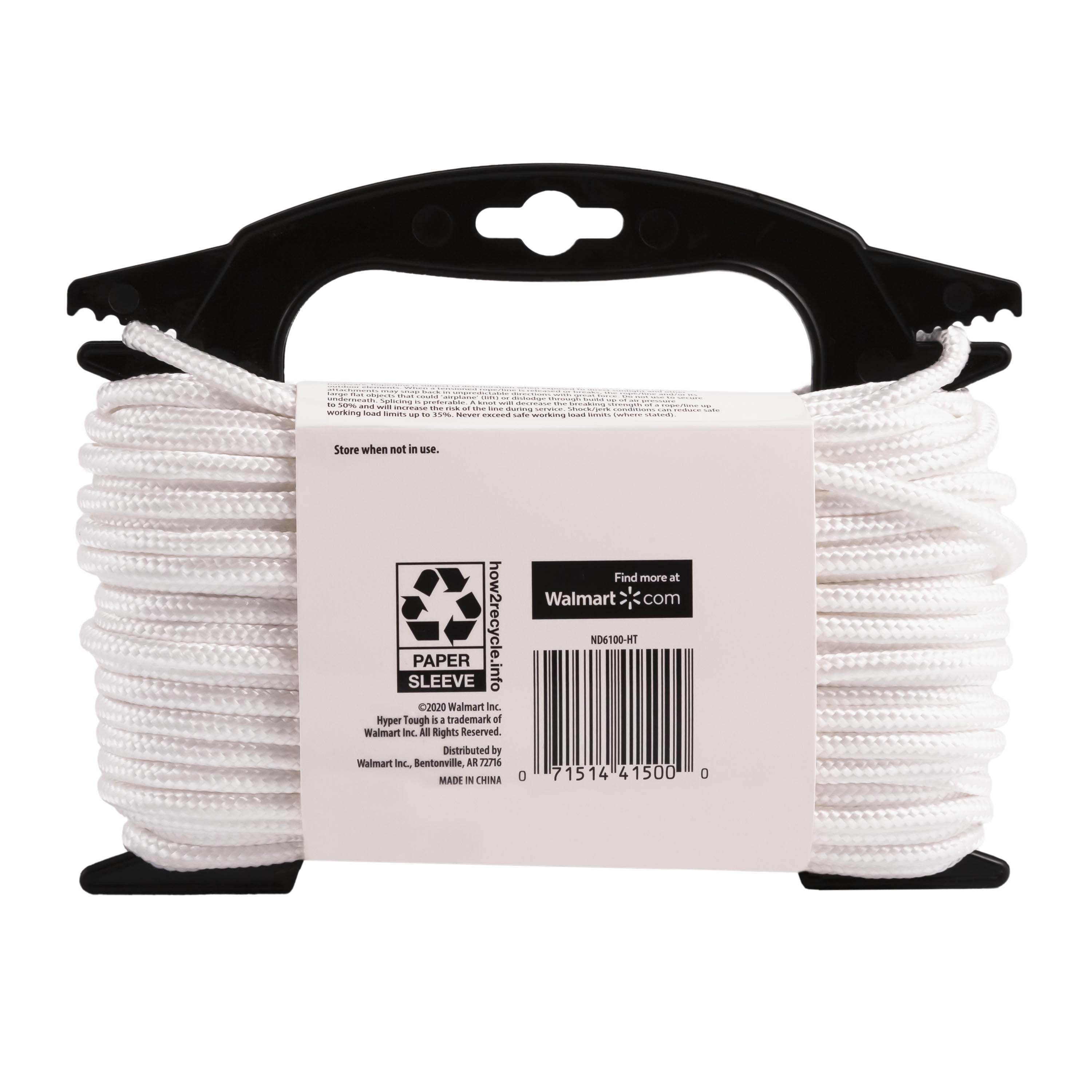 Hyper Tough, Item ND6100-HT, Nylon Blend Diamond Braid Rope, White, 3/16" x 100', 1 Each