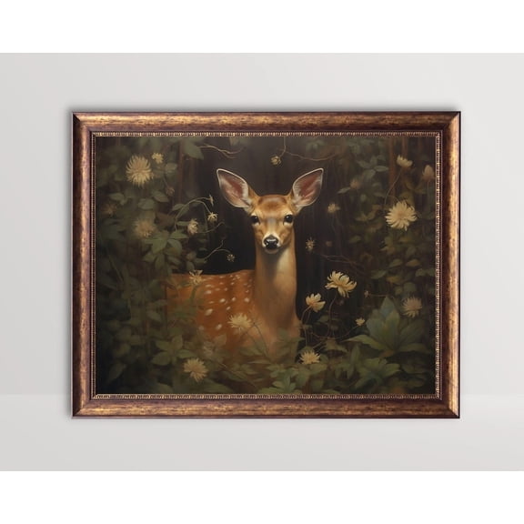Deer, Dark Cottagecore Wall Art, Botanical Moody Vintage, Green Academia Print,Goblincore ,Doe Decor, Fairycore Aesthetic Poster, Unframed Poster Size 8x12