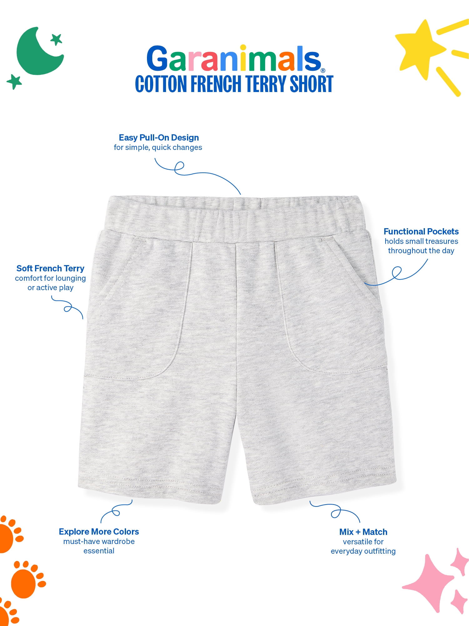 Garanimals Newborn, Baby & Toddler Boy Cotton French Terry Pull-On Shorts, Sizes 0-6T