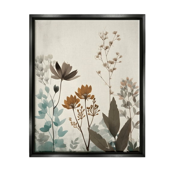 Stupell Industries Soft Beige Botanicals Botanical & Floral Painting Black Floater Framed Canvas Art Print Wall Art, 17 x 21