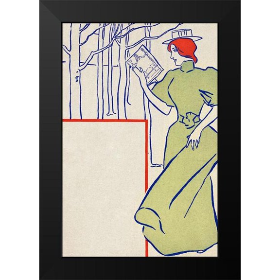 Penfield, Edward 11x14 Black Modern Framed Museum Art Print Titled - Woman in green dress reading a book