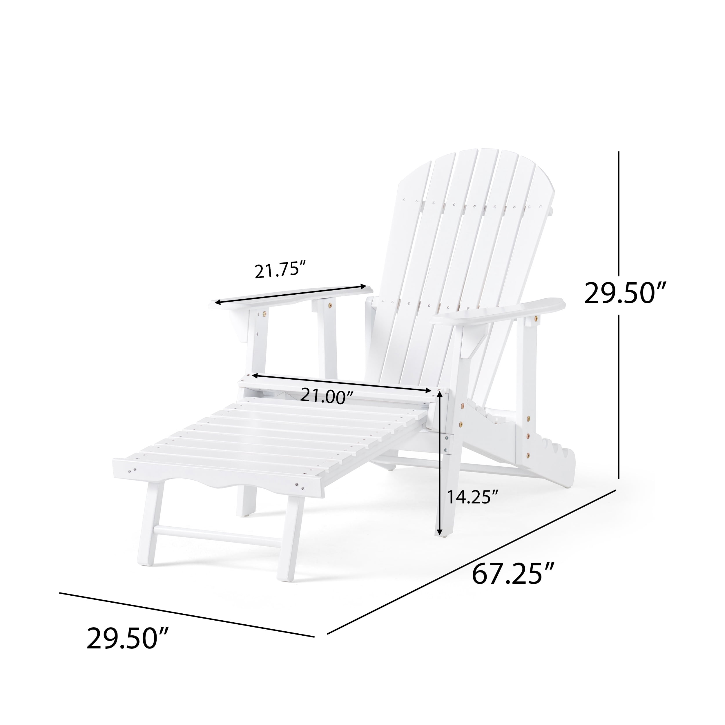 Kono Outdoor Acacia Wood Reclining Adirondack Chair with Footrest, White