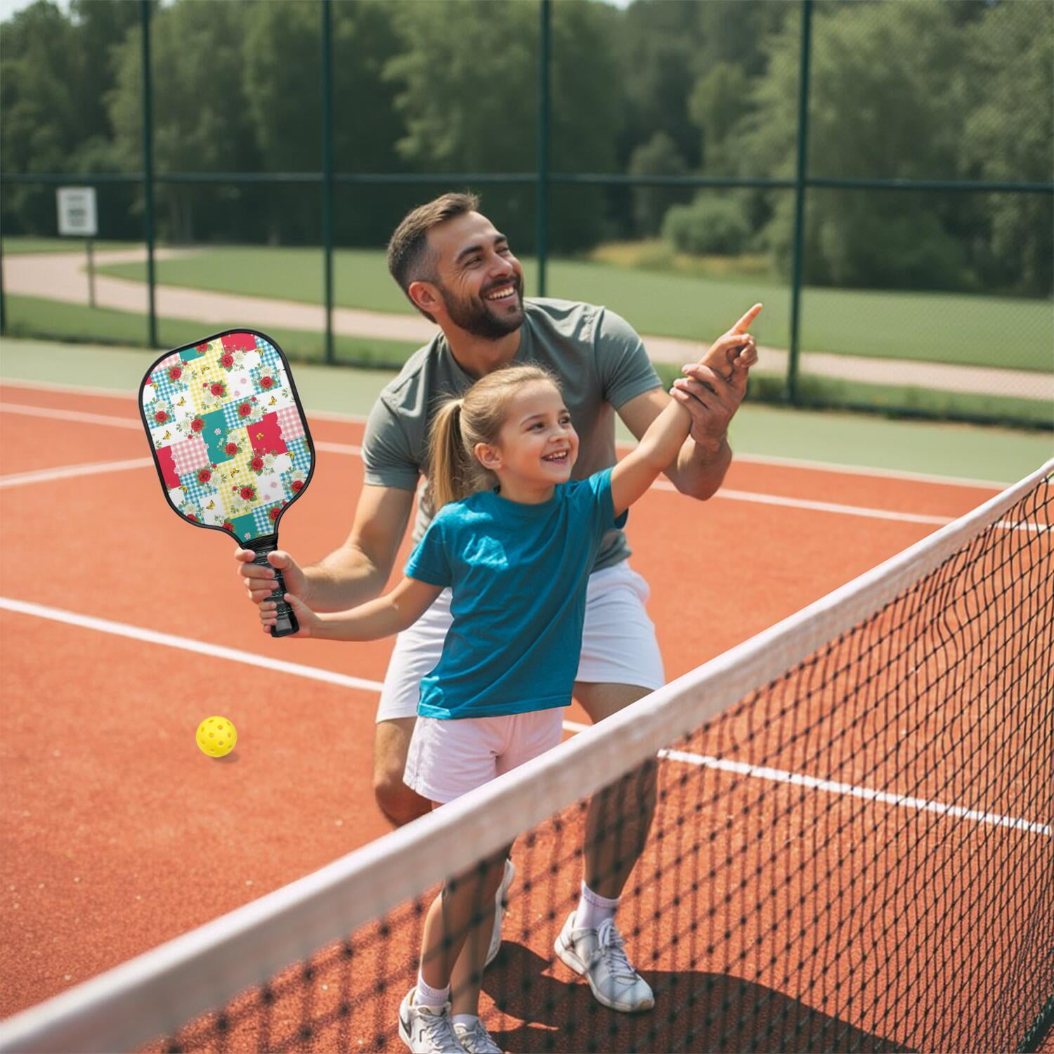 Pickleball Paddles Set,Pioneer Flower Floral Print Pattern Fiberglass Surface Pickleball Racket Set with 2 Indoor Outdoor Pickleball Balls and Pickleball Bag,Pickle-ball Equipment