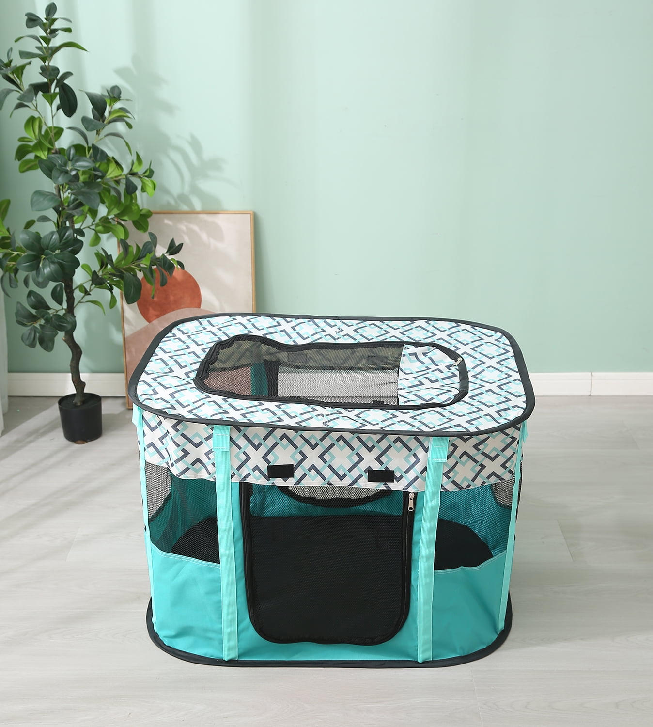ZBH Cat Playpen for Indoor Cats Enclosed, Portable Foldable Pet Dog Playpen Outdoor Play Tents Crate Cage with Zipper Top Cover Door for Puppy Outside Car Camper