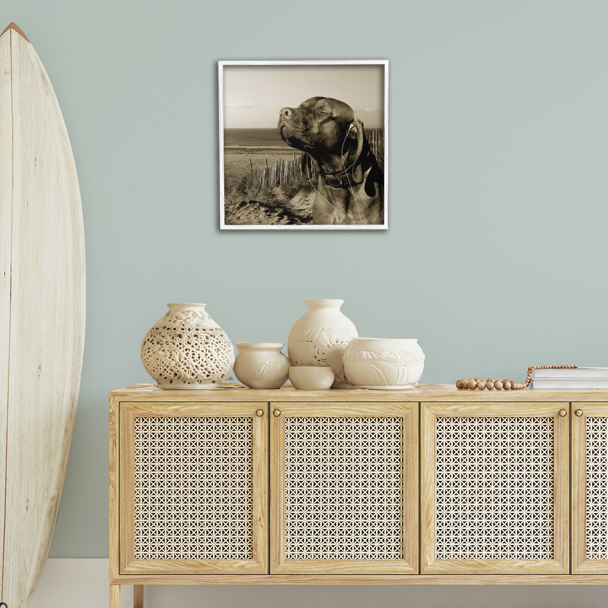 Stupell Industries Relaxed Dog with Music Animals & Insects Photography White Framed Art Print Wall Art, 24 x 24
