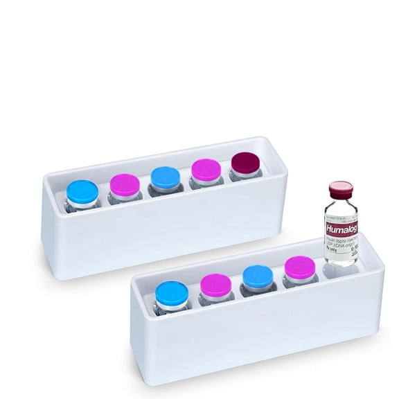 YOUSHARES 2 Pack Insulin Vial Case Fridge Holder - Stackable Storage Caddy Peptide Vials Protector, 5-Slots Diabetes Supplies Organizer Small Bottle Refrigerator Fits Standard 10ml U-100 Vials