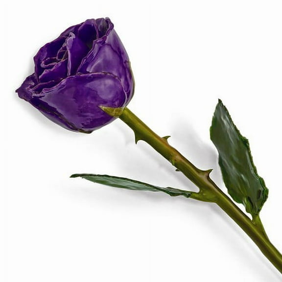 Lacquer Dipped Natural Lilac Rose w/Green Leaves & Stem
