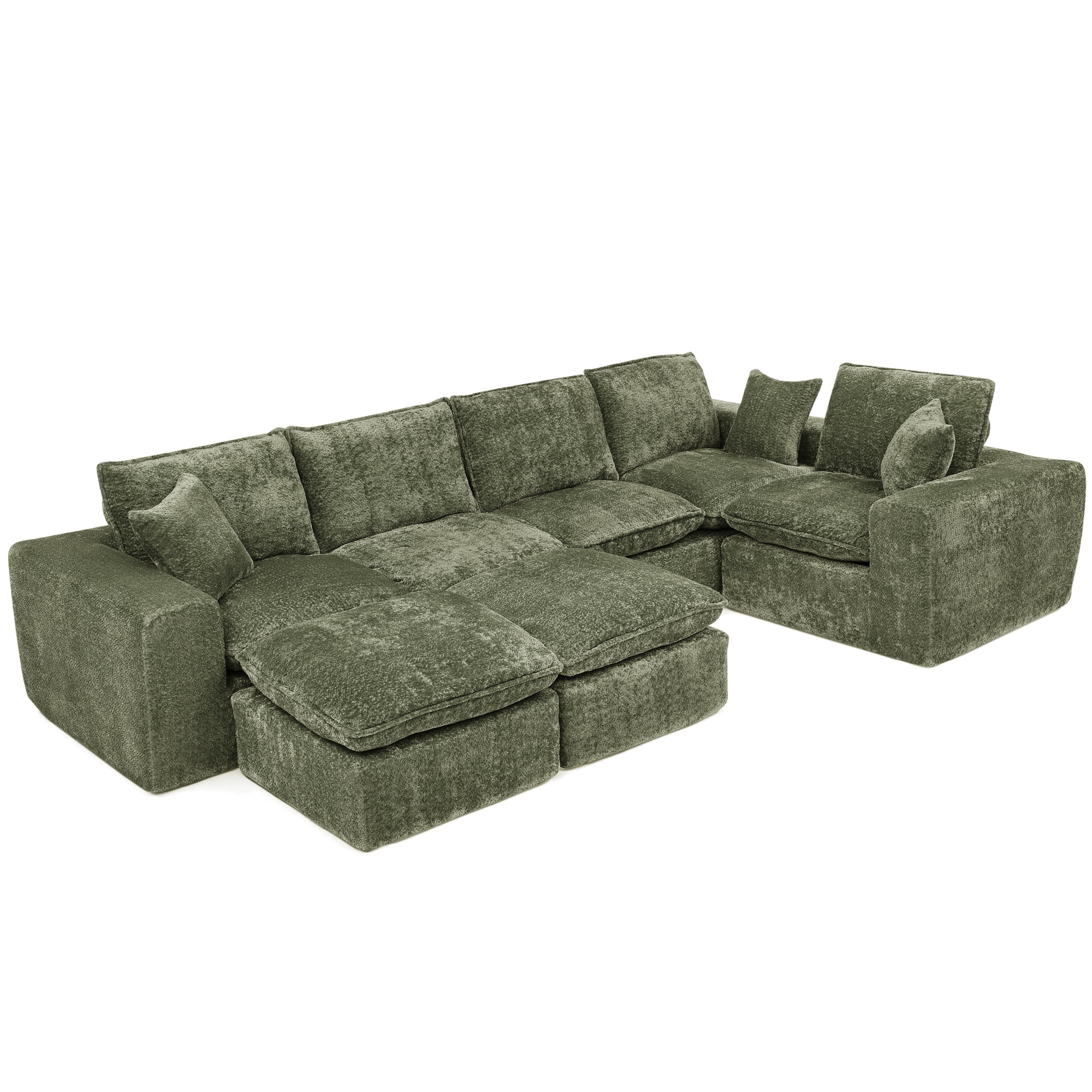 107" L Shaped Sectional Sofa 7 Seat Cloud Couch Boucle Fabric Modular Sofa with Ottoman Deep Seat Comfy Couch for Living Room, Green