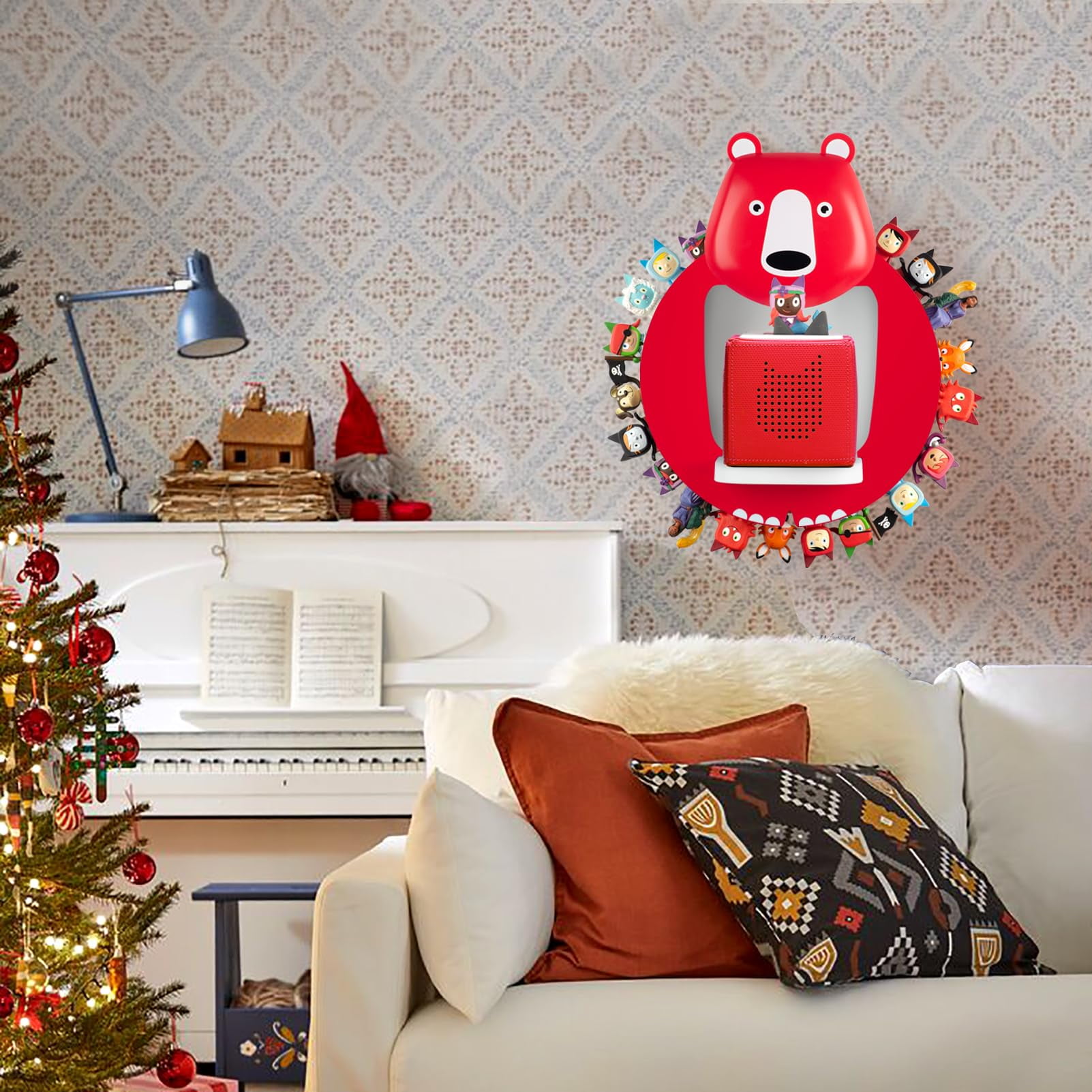 Tnvodejo for Toniebox Creative Bear Children's Magnetic Floating Shelf and for Tonies for 30-48 Figures - Wall Shelf for The Music Box - for Playing and Collecting - for Children's Baby Rooms (Red)