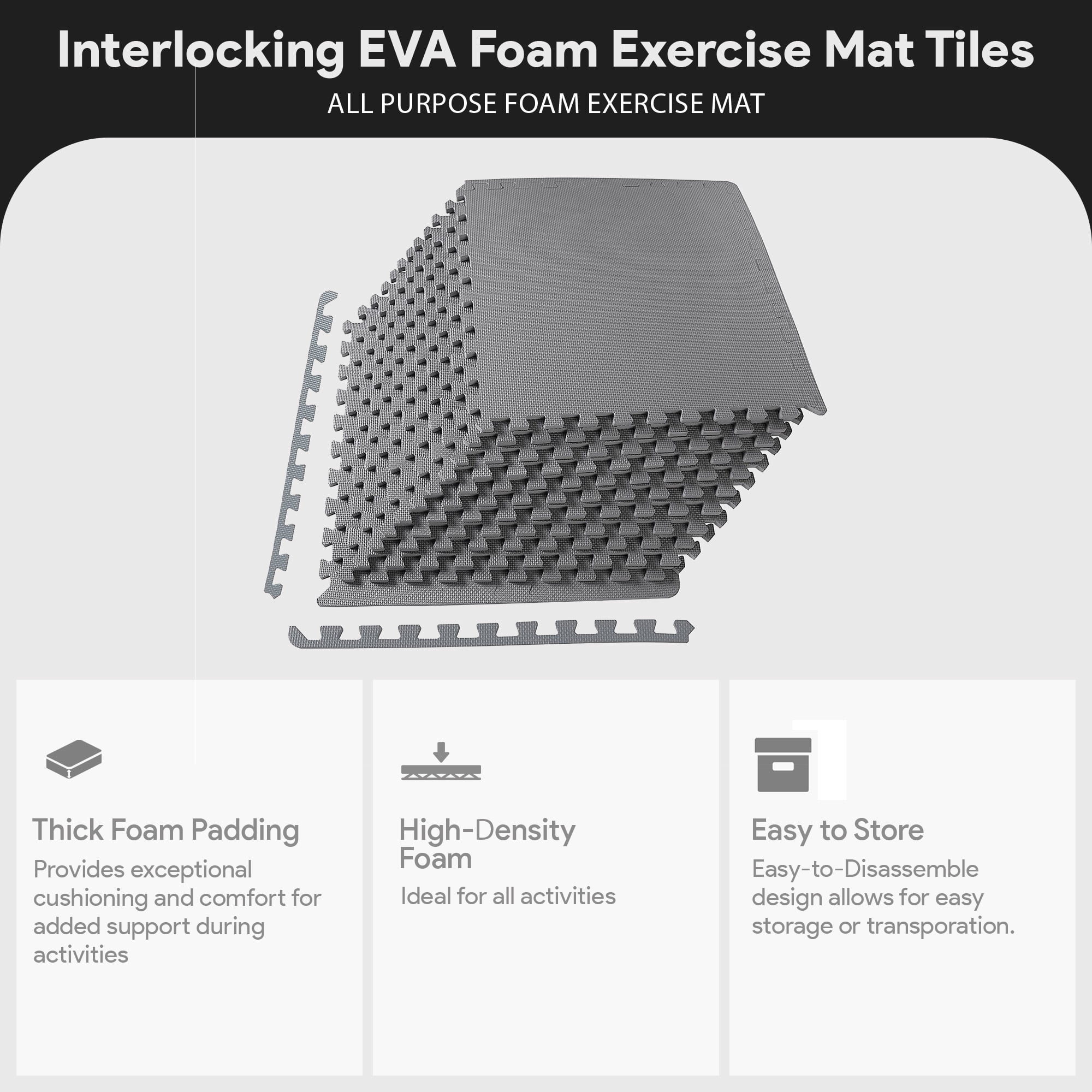 BalanceFrom 12-Pack 24”x24” Interlocking Foam Puzzle Exercise Mat, 1/2” Thick, Gray