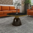 thumbnail image 6 of LeisureMod 30" Round Coffee Table with Sintered Stone Top and Brushed Gold Iron Rim Tempered Glass Pedestal Base No Assembly for Modern Home, Living Room Tully Collection in Grey/Black Stone, 6 of 18