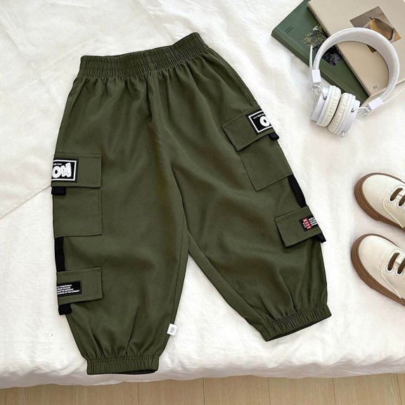Boys Joggers Casual Cargo Pants Wide Leg Elastic Waist with Multiple Pockets Fit Joggers Lounge Pants Trousers with Pockets for Youth