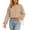 Khaki, variant on Womens Crop Tops Loose Round Neck Long Sleeve Shirts Solid Color Drawstring Blouses