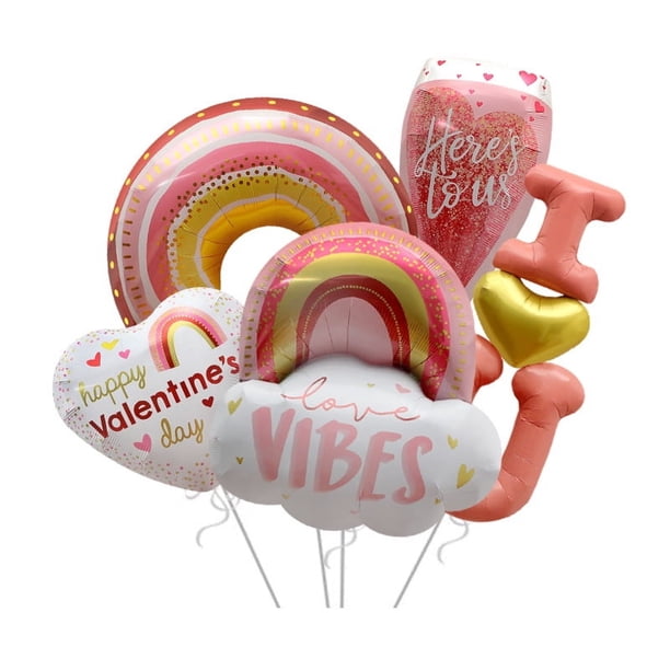 Set de globos de aluminio con diseño de corazón arcoíris con temática del Día de San Valentín x5