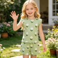 thumbnail image 2 of Gubotare Toddler Girls Pajamas Short Sleeve 2-Piece Shorts Set Summer Sleepwear Soft Kids Loungewear Boys Girls PJs 18 24 Months (Green,18-24 Months), 2 of 6