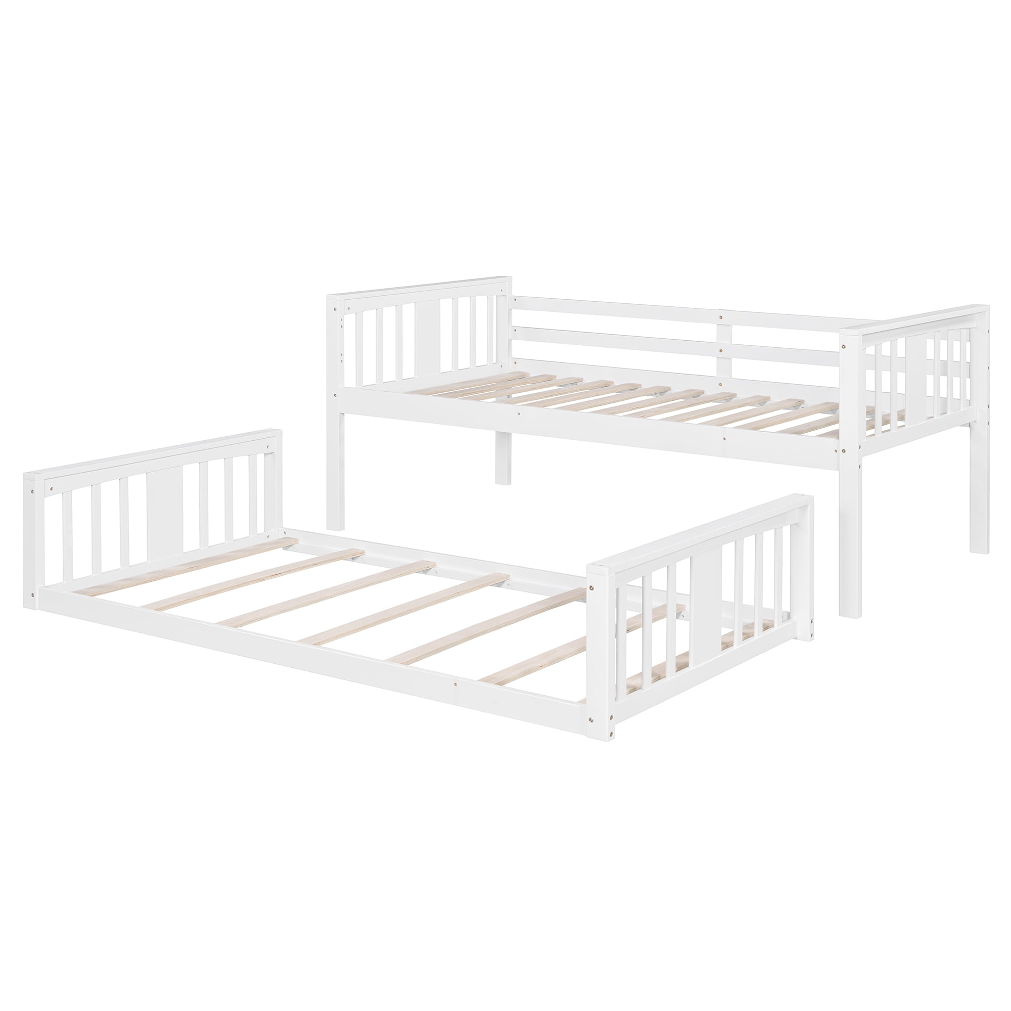Aukfa Heavy Duty Twin over Twin Bunk Bed, Convertible Into Two Beds for Kids Teens, White