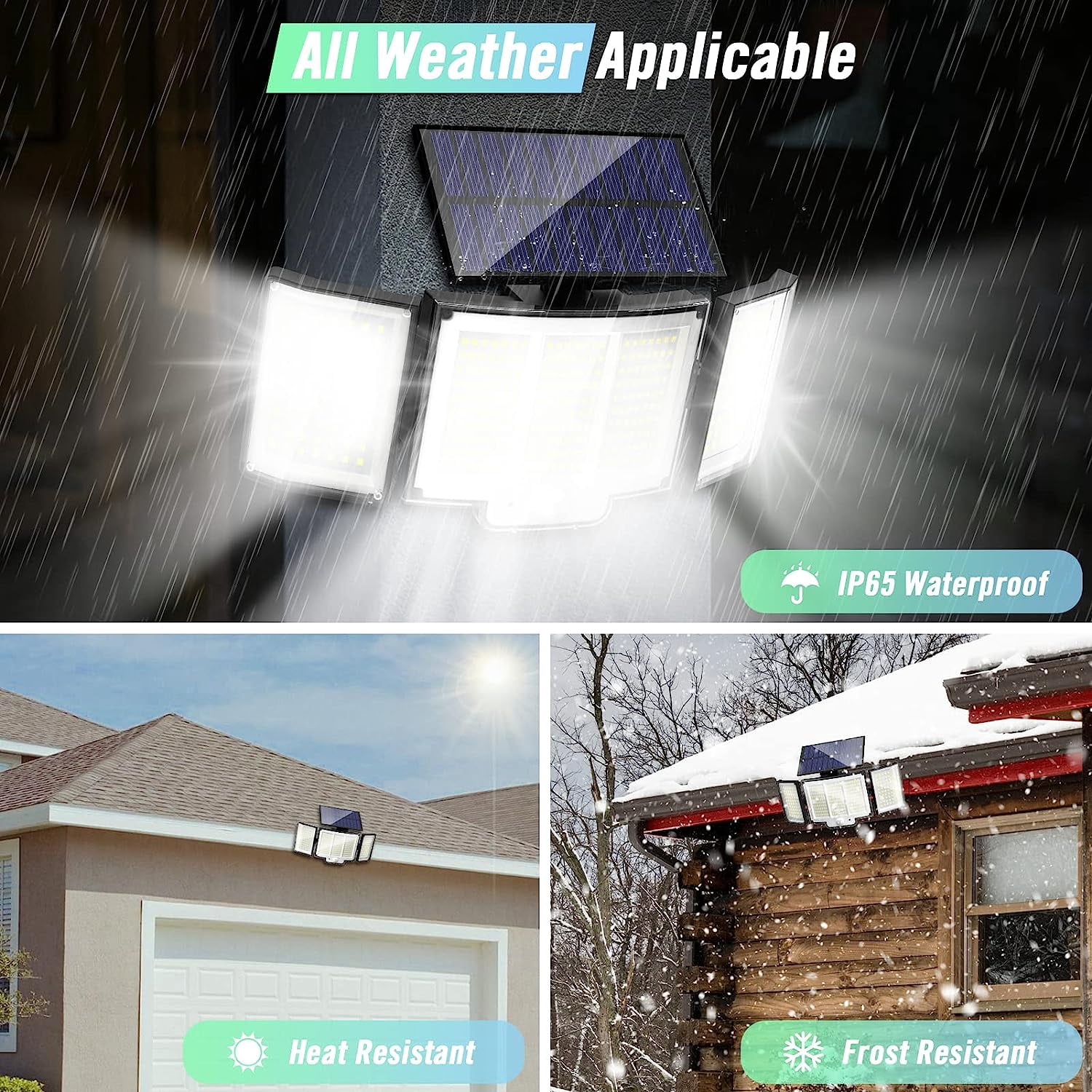 Solar Lights for Outside, 348 LED Motion Sensor Outdoor Lights with Remote Control, 3 Head IP65 Waterproof Security Lights, Solar Flood Wall Lights with 3 Modes for Garden, Patio, Yard,1 Pack