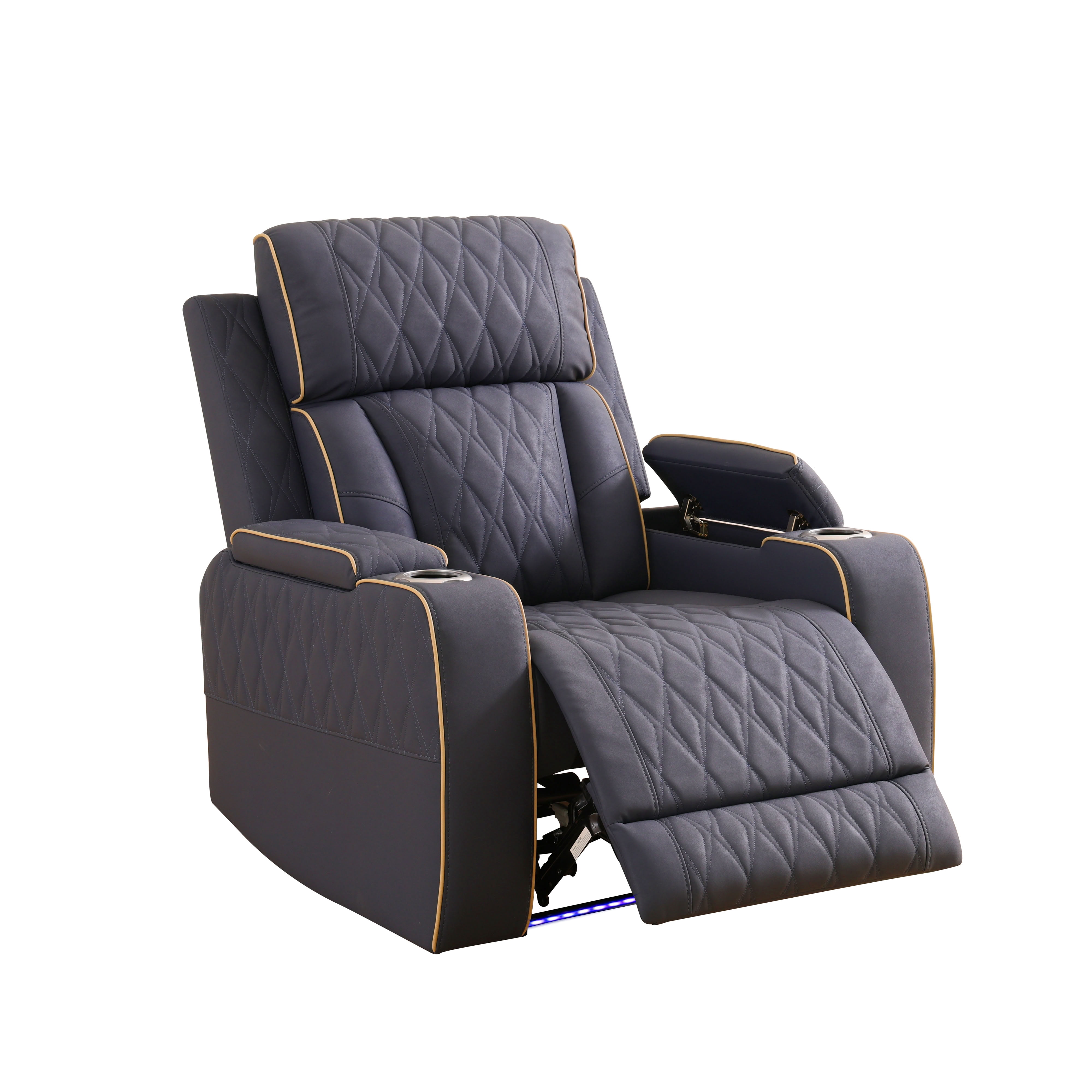 MAYEERTY Single Recliner Chair, Leather Recliner with LED Lights, USB Charger, Cup Holder, for Living Room, Home Theater