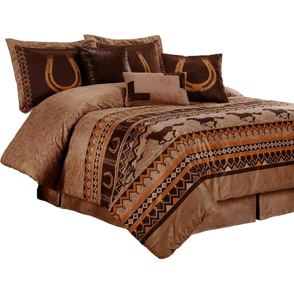 Chezmoi Collection Sedona 7-Piece Southwestern Wild Horses Microsuede Bedding Comforter Set (California King)