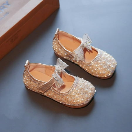 

Baozhu Girls Casual Shoes Shiny Pearl Rhinestone Buckle Strap Ballerina Bow Princess Dress Dance Shoes For Toddlers & Kids