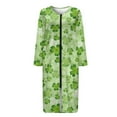 thumbnail image 3 of Yuyamidu St. Patrick's Day Robes for Women Sexy Plus Size M Music Note Mid-Calf Length Bathrobe Casual Crewneck House Kimono Robe Green Leaf Long Sleeve Nightgown with Pockets, 3 of 7