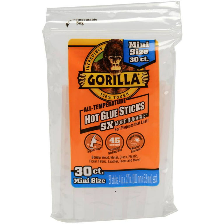 Gorilla Hot Glue Sticks Clear 4-inch Mini 30 Ct High/Low Temp Glue
