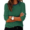 thumbnail image 2 of Miluxas Womens Striped Print Tops Spring &Summer Long Sleeve Ribbed Trim Crewneck T Shirts Fashion Basic Tee Green, 2 of 5
