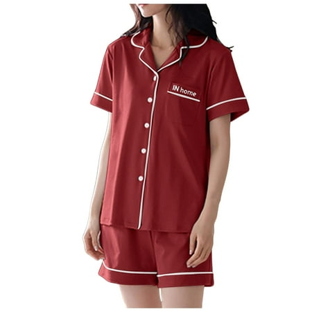 VMESZQFG Women s Pajama Set Bulk Pajamas Summer 2024 New Cotton Short Sleeved Shorts Cardigan Cute Oversize Summer Home Clothing Two Piece Suit Pants Women Yellow