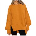 thumbnail image 2 of Womens Oversized Sweatshirts Side Slit Casual Crewneck Solid Pullover 100% Polyester Baggy Loose Fall Tops (XL, Yellow), 2 of 5