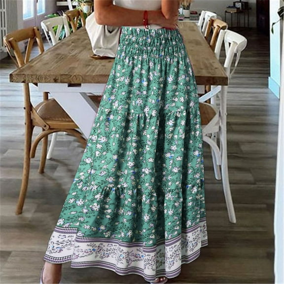 Vedolay Skirt For Women Trendy Women's Solid Basic Lightweight Floor Length Maxi Lounge Skirt with Plus,Green XXL