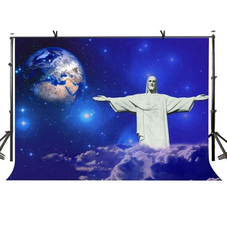Image of ABPHOTO Polyester 7x5ft Christ Statue Backdrop Hug Everything The Great Christ Statue Photography Background and Studio Photography Backdrop Props